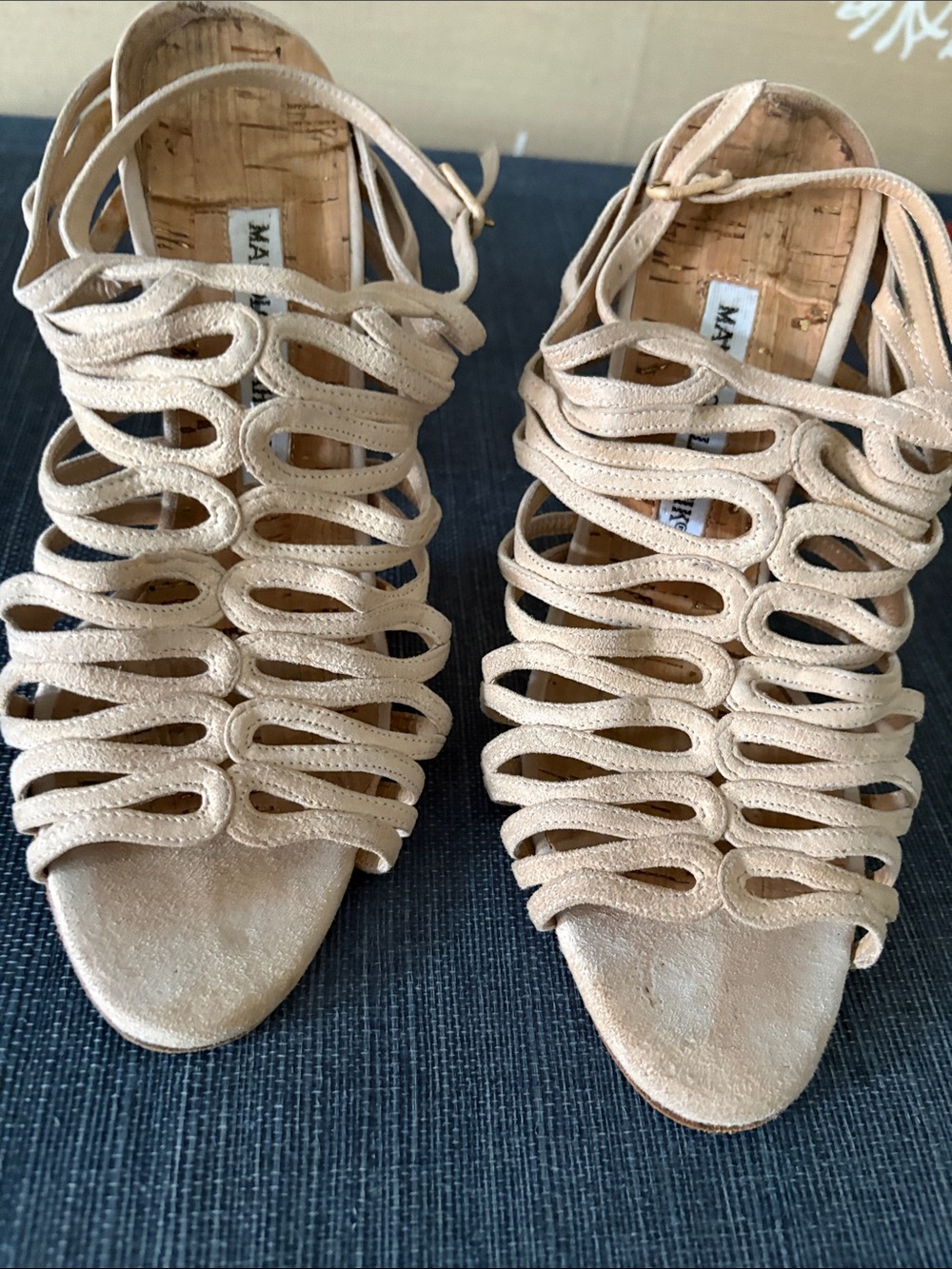 Manola Blahnik Beige Strappy Open-Toe Heels